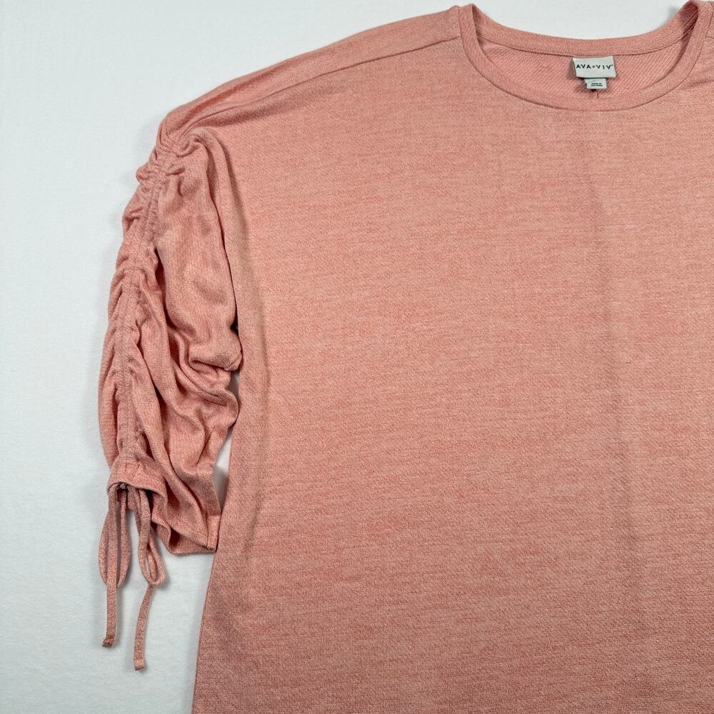 Ava & Viv Peach Pink Knit Top Ruched Lace Up Sleeves Women's Plus Size 4X - Picture 2 of 9